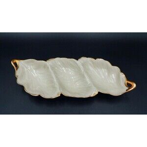 Lenox Tripoli Leaf Three Section Serving Dish Platter 24K Gold Trim Relish USA